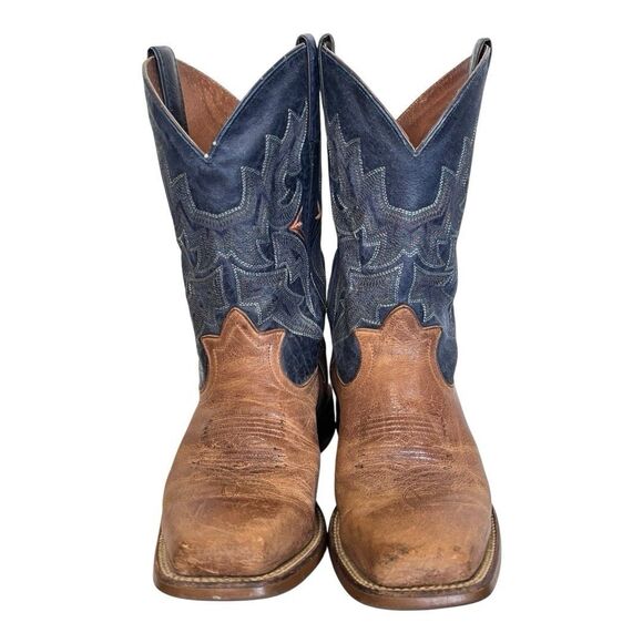 Tony Llama | Men's Socorro Blue R1128 Sierra Tan Cowboy Leather Boot Sz 8 EE - Picture 2 of 11